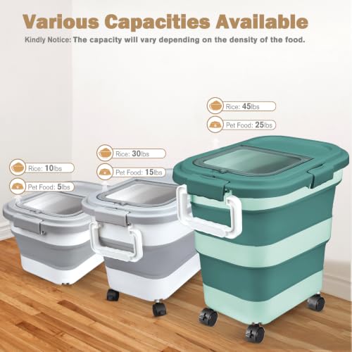 Komzon Rice Storage Container10-40 Lb, 25 Lb Pet Dog Food Storage Container, Collapsible Airtight Rice Storage Container, Rice Dispenser Bin with Cup and Scoop for Flour Cereal Pasta Grain, Cat Bird - size: 15-40 Lbs