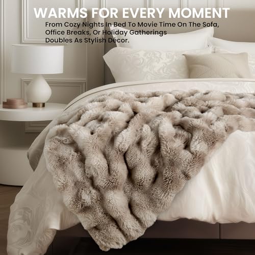 Electric Heated Blanket for Girls & Women, Soft & Luxurious,Faux Fur Heating Throw Blankets, 6 Heat Settings, Overheat Protection, Quick Heating, Memory Function, Giftable, 50"x60",Tie-dye Light Taupe - color: Tie-dyed Light Taupe