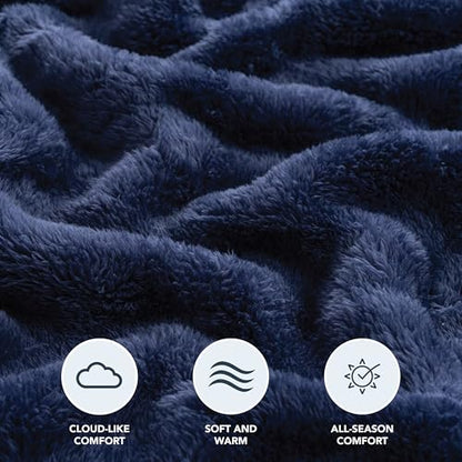Berkshire Blanket Classic Extra-Fluffy™ Plush Throw Blanket, Soft Fuzzy Fluffy Long Hair Throw Blanket for Couch Sofa Bed, Atlantis Dark Blue, 50x60 Inches - color: Atlantis Blue, size: Throw/Throw XL
