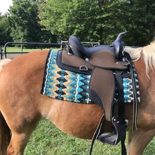 Tahoe Tack Reya Western Show Saddle Blanket – Handwoven 100% New Zealand Wool, Oversized 34" x 38", Heavyweight 5+ lbs, Vibrant Design, Ideal for Layering at Shows, Parades & Rodeos - color: Tan/Brown/Turquoise/Black/White