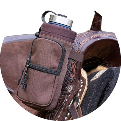 STARKENBURG COMPANY Horse Saddle Water Bottle Holder, Brown Water Holder, Multi Pocket Horse Saddle Drink Holder up to 40oz, Horse Gifts, Horse Stuff Horse Tack