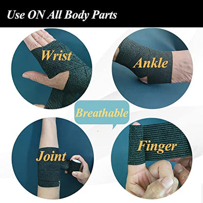 Self Adhesive Bandage Wrap,2" Black Cohesive Bandages Vet Wrap Sports Tape - color: Black Self Adhesive Bandage Wrap