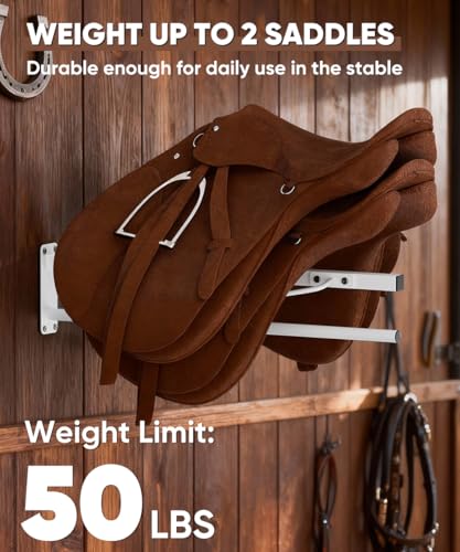 Queension Wall Mounted Saddle Rack with Pad Bar for Horses Saddles, White - style: Wall Mounted-White