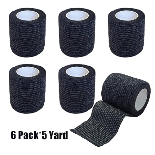 2 Inches Self Adhesive Bandage Wrap Bulk, 6 Pack, Black - color: Black