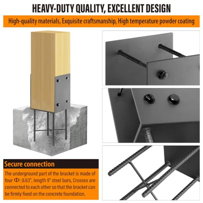 2 Pack Heavy Duty Stainless Steels U-Shape 8"x8"(Actually 7.5"x7.5") Wet Concrete Fence Post Holder, Psot Base, for Fence, Deck Railing, Pergola Wood Post Bracket Anchor (Dark Grey) - size: 8"x8"(Actual 7.5"x7.5")