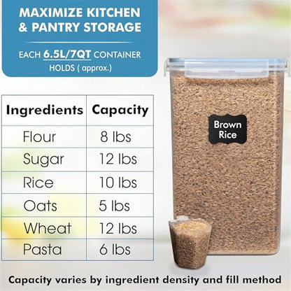 WHITE FEATHER SUPPLIES 2 PC [7 Qt / 6.5L / 220 Oz] Large Food Storage Containers with Lids Airtight - BPA Free Clear Plastic Kitchen and Pantry Storage Containers for Cereal, Flour, Sugar, Rice - color: Clear - 2 Pack