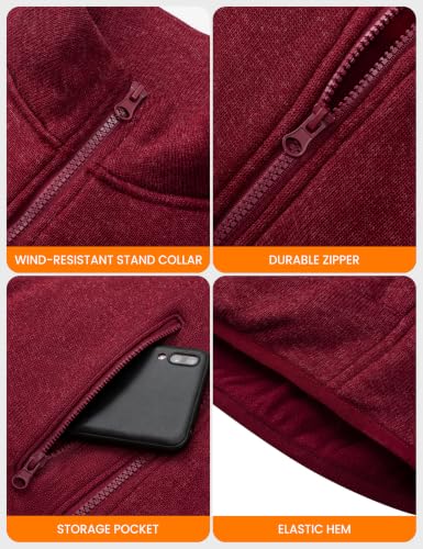 HENNCHEE Heated Fleece Jackets for Women with 12V 16000mAh Power Bank | Dual Control 5 Carbon Fiber Heating Zones Zip Up Heating Sweater, 3 Levels Heated Knitted Sweatshirt Coat - color: Maroon, size: Small