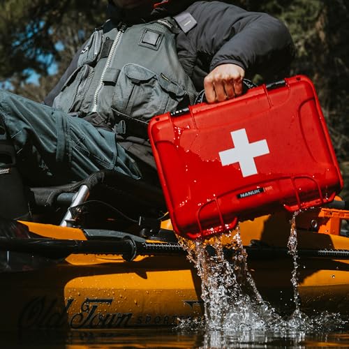 NANUK 904 Waterproof First Aid Kit 110pcs – Durable, Pre-Stocked First Aid Emergency Kit with Bandages, Tick Removal Tool, and More – Dustproof, Impact-Resistant, Floats (10.2" x 7.9" x 4.5") – Red