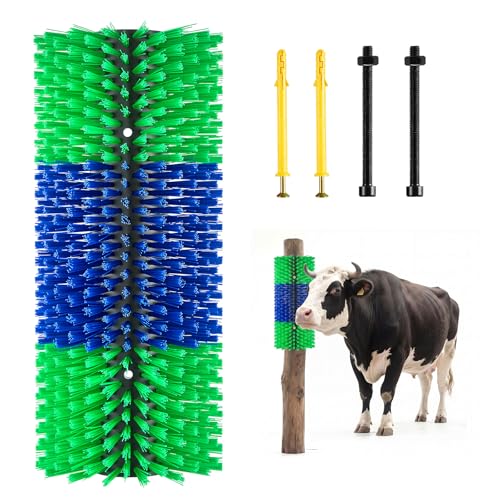 VEVOR Livestock Scratching Brush, 1PC Goat Scratcher Brush Post with 4 Screws, 16.9" x 7.5" Cow Scratcher for Back Itch Relief, Massage Grooming Scratch Tool for Horse Cattle Sheep Pig, Green & Blue - color: Green + Blue