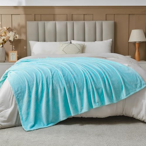 NEWCOSPLAY Fleece Leaves Pattern Twin Blanket, Turquoise, 60"x80" - color: Turquoise, size: Twin(60"x80")