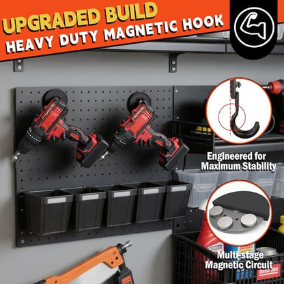 ULIBERMAGNET New Upgraded Garage Magnetic Hooks, 2 Pack Black Heavy Duty Large J Hooks with Magnet, Black Strong Anti-Slip Coating Magnet Hooks for Garden Tools, Ropes,Drill,Metal Cabinet,Pegboard - style: V1 Pro 2.59INCH 2PACK Black Medium Hooks