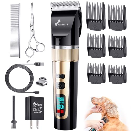 Gimars Professional 7000rpm Low Noise 55db Cordless Rechargeable Dog Clippers, 3.0 Motor Powerful Dog Long Hair Trimmer Grooming Shaver Kit, Electric Pet Hair Clippers for Cat, Horse - color: Gold