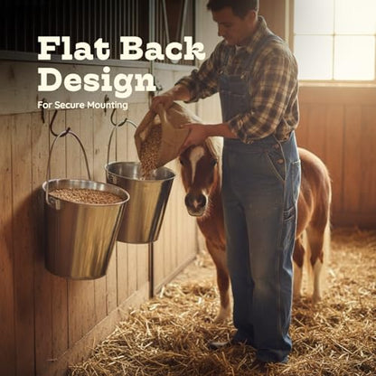 Flat Side Stainless Steel Bucket 9 Quart Hanging Feeding Utility Pail for XL Dog Goat Sheep Horse Livestock, Fits Kennel Cage Farm, Heavy Duty Food & Water Feeder, 2.25Gallon Silver 2Pack - size: 9 Quart (Pack of 2)