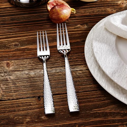 KEAWELL Premium Louis 4-Piece Hammered Dinner Forks (4, 8.3" Dinner Fork) | 18/10 Stainless Steel Dinner Forks; Hammered Squared-Edge Handles; Smooth, Rounded Edges for Comfort; Dishwasher Safe - size: 8.3" Dinner Fork