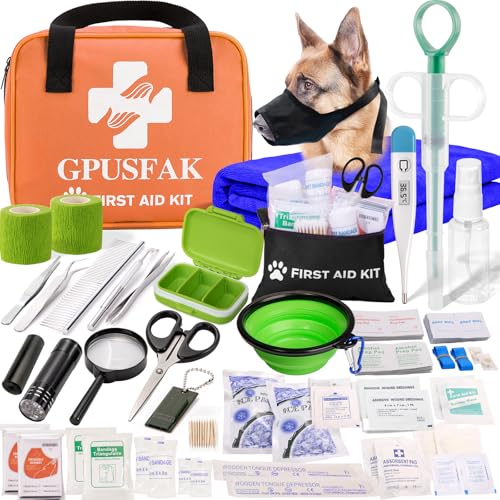 Pet First Aid Kit for Dogs and Cats - Pet Emergency Kit for Camping Hiking Traveling Hunting and Sports Orange