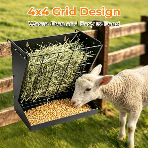 2 in 1 Wall Mount Hay and Grain Feeder, 25 Gallons Livestock Feeder