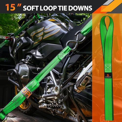 A ANTELOPE 4 Pack 1" x 15' Ratchet Tie Down Straps with S Hooks, Green - color: Green, size: 4PK-1 in