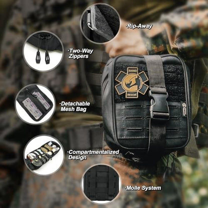 RHINO RESCUE IFAK Trauma Kit Pro with CAT Tourniquet (Black) - color: Black, size: MOLLE Vertical Pack