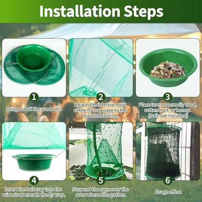 Ranch Fly Traps 6 Pack Reusable Fly Traps Outdoor Hanging with Tray for Barns, Farms, Patios, Backyards and Outdoor Areas