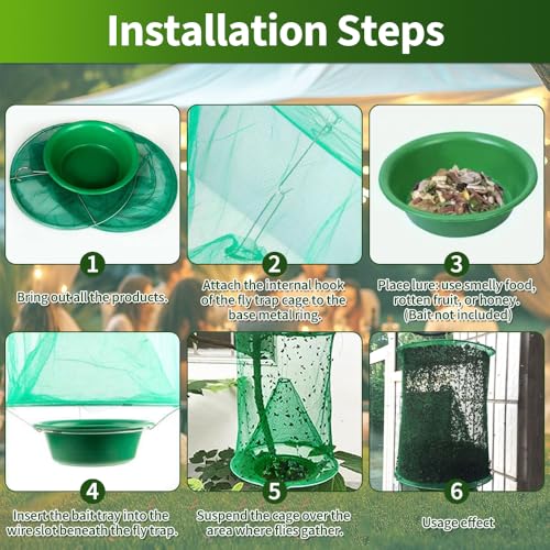 8 Pack Ranch Horse Fly Trap Outdoor Hanging, Reusable Stable Fly Catcher Cage with Food Bait Tray for Farms, Patios, Backyards and Ranches