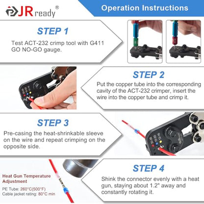 JRready 100 Sets Heat Shrink Butt Connectors IP68 Waterproof Crimp Marine Wire Connrctors PE Insulation Automotive Electrical 16# 16-20AWG Tinned Copper Butt Splices (M81824/1-2) - color: 16# 100 Pairs