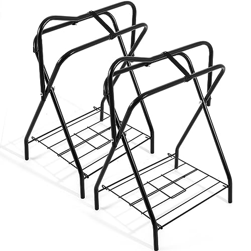 Abbylike 2 Pcs Portable Saddle Rack Steel Foldable Freestanding Saddle Rack Stand Horse Trailer Organizer for Derby Day Horse Supplies Accessories Equipment, 22 x 26 x 36 Inches