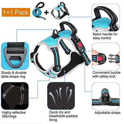 tobeDRI No Pull Dog Harness Adjustable Reflective Oxford Easy Control Medium Large Dog Harness with A Free Heavy Duty 5ft Dog Leash, Blue/Grey, M - color: Blue/Grey, size: Medium