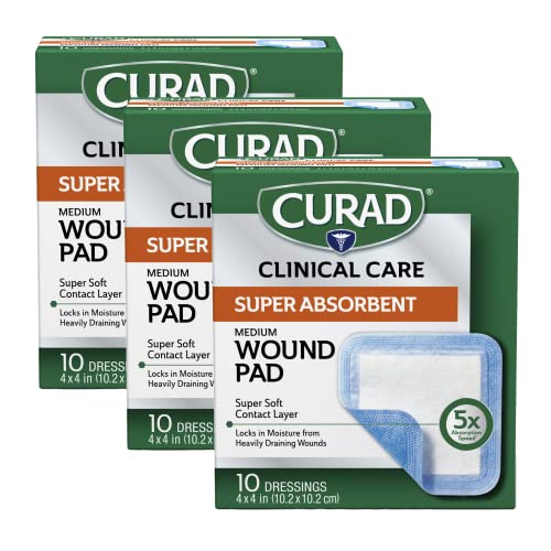 Curad Super Absorbent Wound Pad, Medium, 4" x 4", 10 Count, 3 Pack - size: 4" X 4", style: 3 Pack