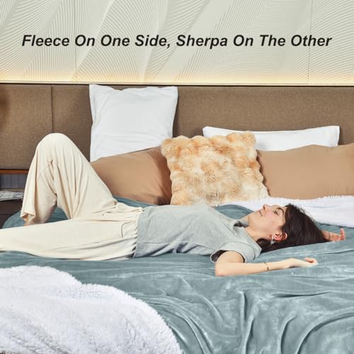 KAWAHOME Sherpa Fleece King Size Blanket for Bed, Extra Warm Heavy Thick - color: Spa Blue, size: King ( 108" X 90" )