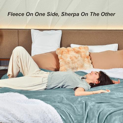 KAWAHOME Sherpa Fleece King Size Blanket for Bed, Extra Warm Heavy Thick - color: Spa Blue, size: King ( 108" X 90" )