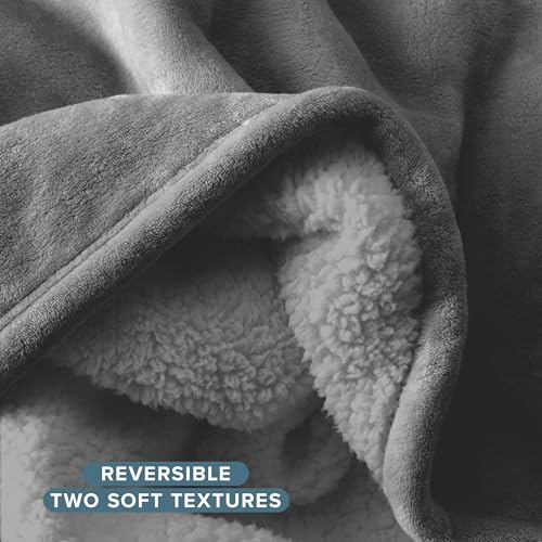 Bare Home Sherpa Fleece Blanket (Twin/Twin XL, Grey with Grey Sherpa) | Reversible Blanket for Bed, Sofa, and Couch, Warm & Lightweight, Fluffy & Soft - color: 06 - Grey - Grey, size: Twin/Twin XL