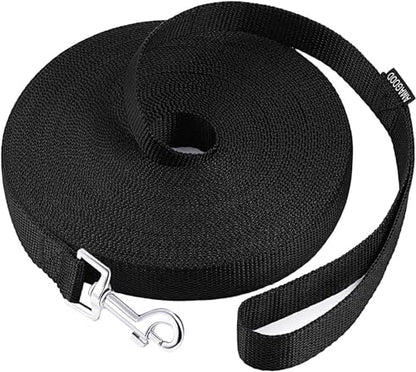 AMAGOOD Dog/Puppy Obedience Recall Training Agility Lead-15 ft 20 ft 30 ft 50 ft Long Leash-for Dog Training,Tie Out,Play,Safety,Camping (30Feet x 1Inch, Black) - color: Black, size: 1 Inch x 30 Feet