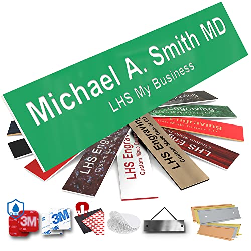 Custom Engraved Office Door Name Plate & Desk Signs, Green, 2x4 | 10+ Mounting Options, Door, Desk, Cubicle Holder, All Weather 3M Adhesive, 3 Text Lines, Personalized Nameplate Made in USA - color: B6 - Green & White Lettering, size: 2in x 4in (5.1cm x 1