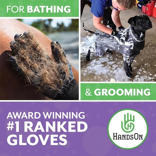 H Handson Pet Grooming Gloves - Cat, Dog, Horse Gentle Hair Remover Brush - Mitt For Long & Short Haired Fur - Shedding, Bathing & Massaging Glove (Purple, Small)