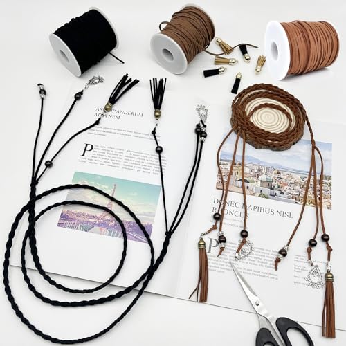 LUSTEMBER Leather String, Faux Leather Cord, Flat Suede Leather Lace for Necklaces, Bracelets, Jewelry Making, Tassels, Dream Catchers and Art Crafts - size: Light Brown