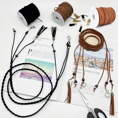 LUSTEMBER Leather String, Faux Leather Cord, Flat Suede Leather Lace for Necklaces, Bracelets, Jewelry Making, Tassels, Dream Catchers and Art Crafts - size: Light Brown
