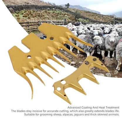 2 Pcs 3.23x2.56in Gold Sheep Shears Replacement Blades, 9 Curved Tooth Clipper Blades for Sheep Goats Dense Wool Shearing