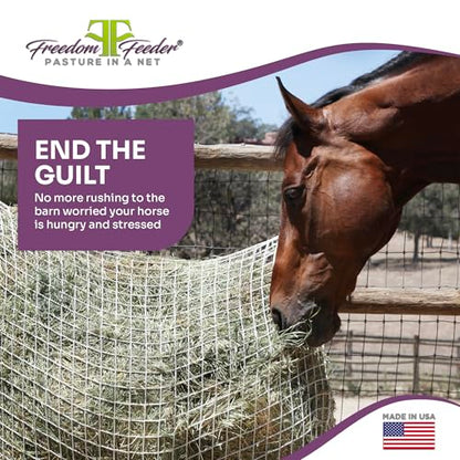 Freedom Feeder Mesh Net Two Day Slow Horse Feeder — Designed to Hold 50 lbs, 6 Flakes or 2 String Bale of Hay and Feed Horse for Two Days — Reduces Horse Feeding Anxiety and Behavioral Issues - size: 1.5"