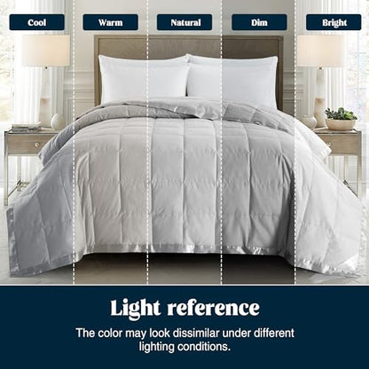 puredown® Blankets Queen Size - Soft Lightweight Down Blanket for Bed, Cozy Warm Luxury Bed Blanket with Satin Trim, Light Grey (90"X90") - color: 02 Light Gray, size: Full/Queen