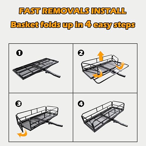 fouwick 60" x 24" x 13" Hitch Cargo Carrier | 600 Lbs Heavy Duty Folding Luggage Rack for SUV & Truck, Steel Mesh Cargo Carrier Hitch Mount Fits 2" Receiver, Powder Coated Vehicle Cargo Basket - color: 60x24x13 inch