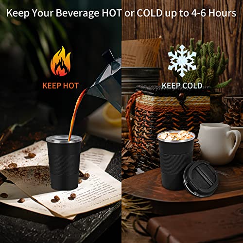 Insulated Travel Coffee Mug, Stainless Steel Coffee Cup with Leakproof Lid - color: Black, size: 12 Ounces