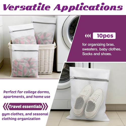 10 Pcs Laundry Bags Mesh Wash Bags, Premium Durable Double-Layer Honeycomb Mesh Laundry Bags for Delicates 12 x 16 Inches - color: 10 Pcs Medium Wash Bags