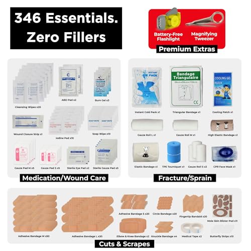 First Aid Kit 346 Piece with Tourniquet, Trauma Kit for Home Car Travel