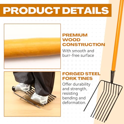 3 Sets Pitch Fork for Gardening, 9 Tines Wide Pitchfork 47.2 Inch Garden Manure Fork with Long Hardwood Handle Heavy Duty Mulch Forks Horse Stall Forks for Mulch, Hay, and Gardening