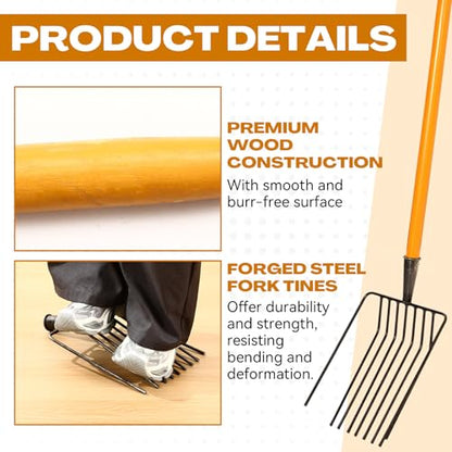 3 Sets Pitch Fork for Gardening, 9 Tines Wide Pitchfork 47.2 Inch Garden Manure Fork with Long Hardwood Handle Heavy Duty Mulch Forks Horse Stall Forks for Mulch, Hay, and Gardening