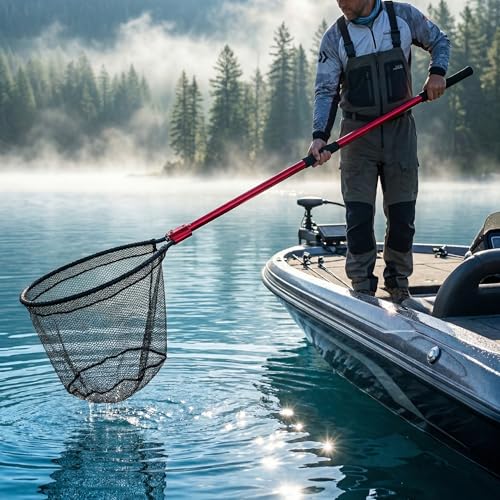 High Strength Heavy Duty Extra Large Aluminum Landing Net - Telescoping Handle (67-85inch), 27in Net Opening for Saltwater Fishing, Boat, Pier, River Angling