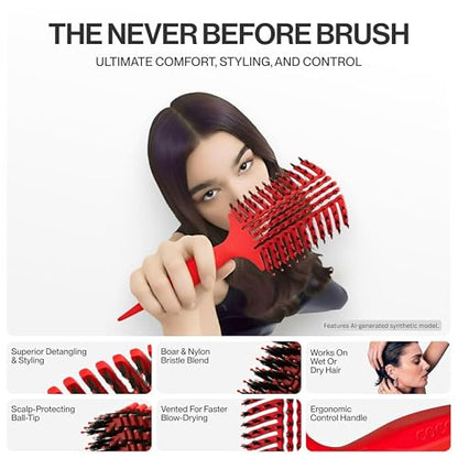 COCCO Aura Vent Boar Brush, Dual-Curved Design for Faster Drying - color: Red