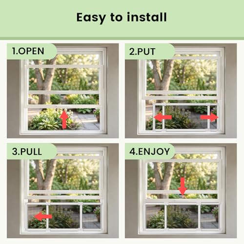 FLYZZZ Adjustable Window Screen for Hung Windows, White Expandable Horizontal Sliding Screen, 16" H x 21-40" W with Black Fiberglass Mesh Removable Window Screen Replacement,2-Pack - size: M(16" H x 21-40" W )- 2 Packs