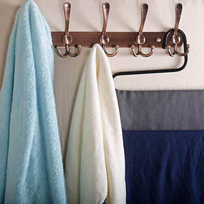 Dseap Wall Mounted Coat Rack - 5 Tri Hooks, Heavy Duty, Stainless Steel, Metal Coat Hook Rail for Coat Hat Towel Purse Robes Mudroom Bathroom Entryway (Antique Copper, 2 Packs) - color: Antique Copper, size: L=16" (2 Pcs)
