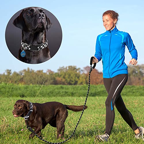 Ladoogo Reflective Dog Collar Padded with Soft Neoprene Breathable Adjustable Nylon Dog Collars for Small Medium Large Dogs (X-Small (Pack of 1), Black Plaid Collar+Leash) - color: Black/White, size: X-Small